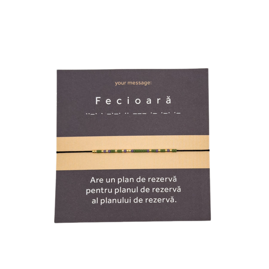 Bratara mesaj cod Morse "Fecioara"-ceramica placata cu Aur