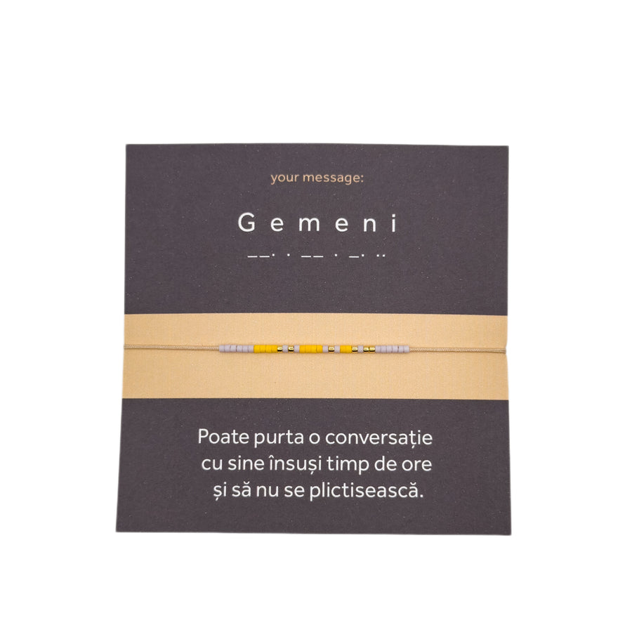 Bratara mesaj cod Morse "Gemeni"-ceramica placata cu Aur