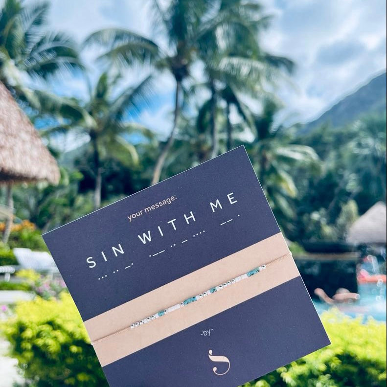 Bratara cod Morse "SIN WITH ME"-Argint