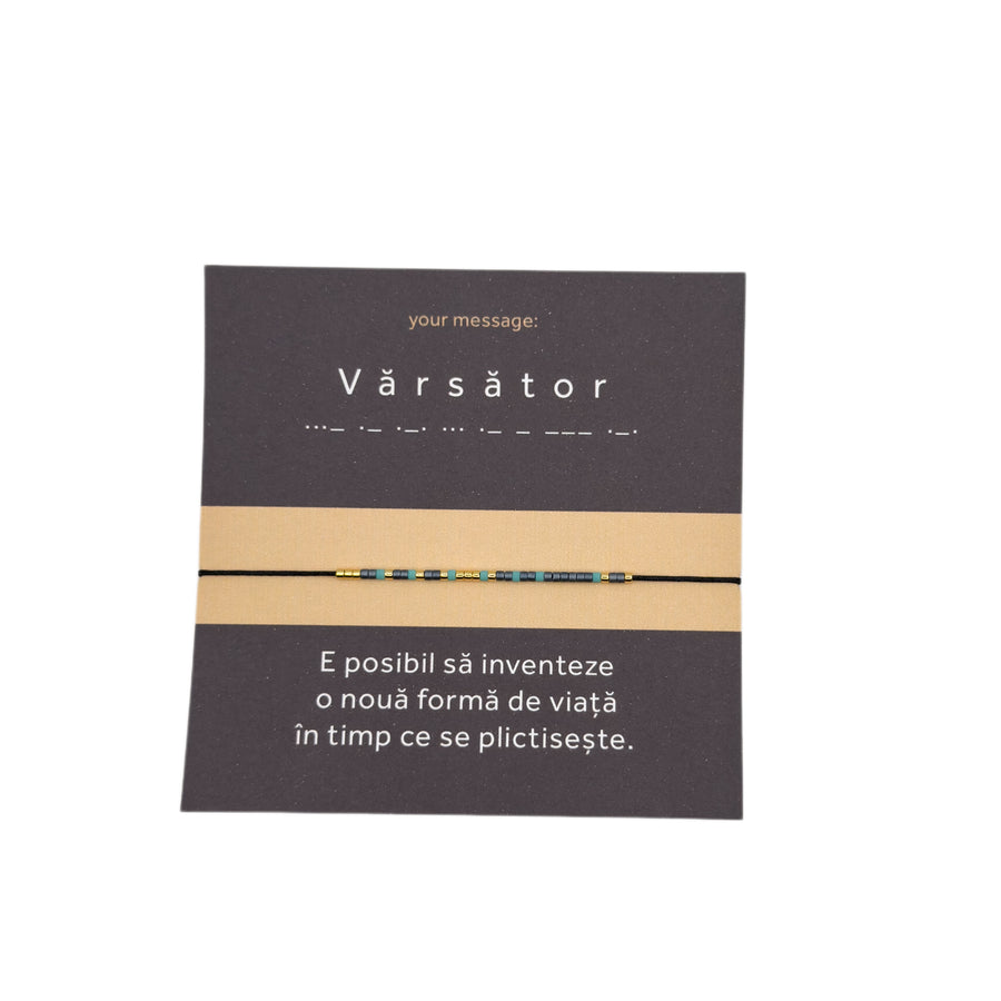 Bratara mesaj cod Morse "Varsator"-ceramica placata cu Aur