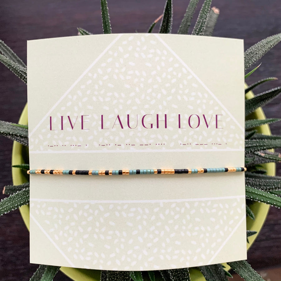 Bratara mesaj cod Morse "LIVE LAUGH LOVE"-ceramica placata cu Aur